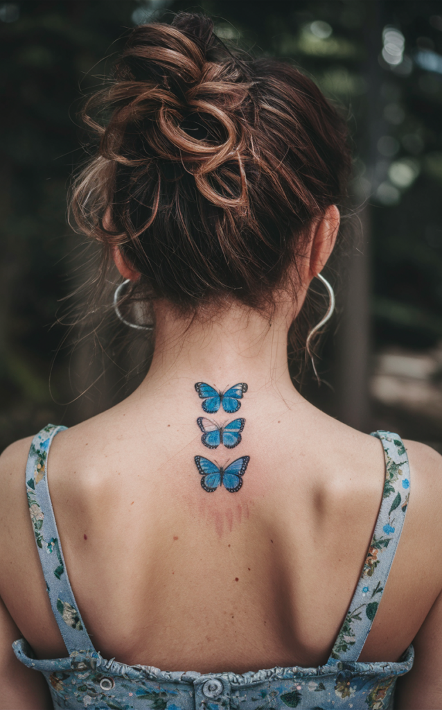 blue butterfly tattoo neck