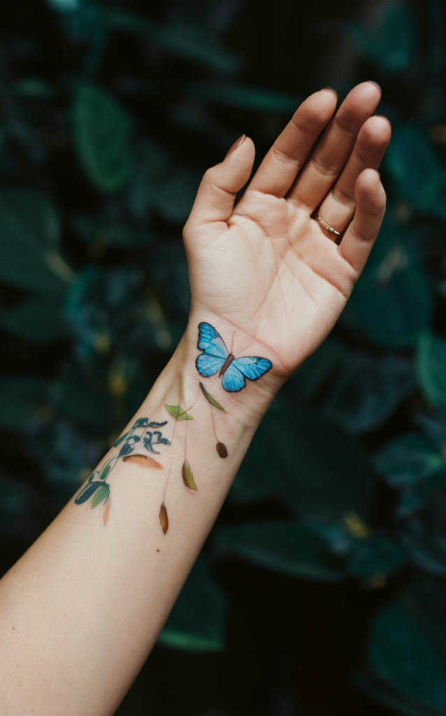 Blue butterfly tattoo small