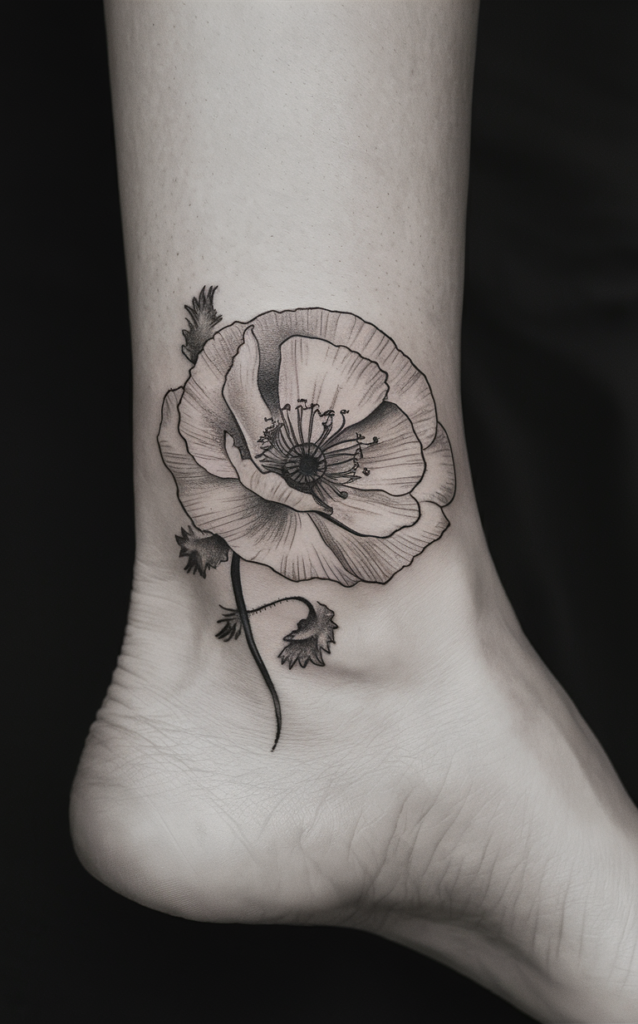 august birth flower tattoo black and white