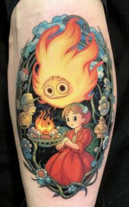 howl's moving castle tattoo small - Howl's moving castle tattoo ideas - howl tattoo ghibli calcifer tattoo - howls moving castle tattoo sleeve