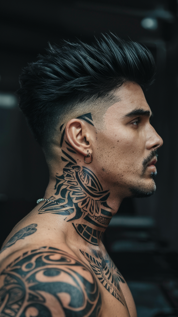 behind ear neck tattoo male