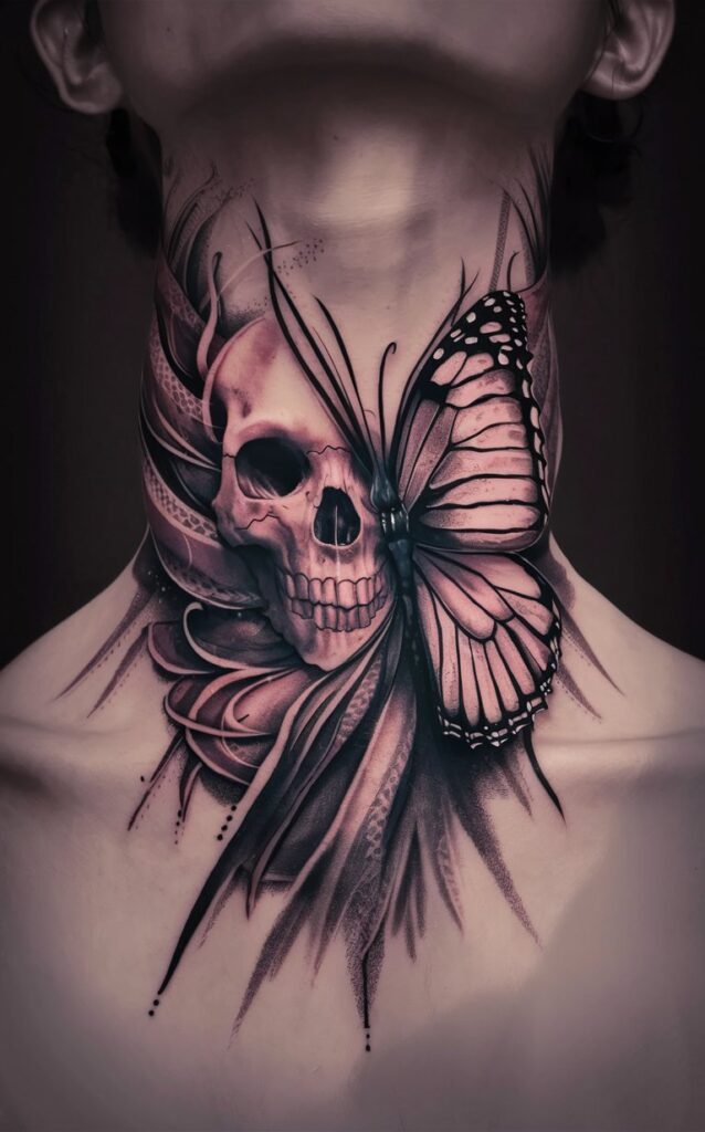 butterfly neck tattoo front