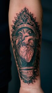 heart tattoo traditional - sacred heart tattoo black and white - Heart tattoo small - heart tattoo on hand - Heart tattoo on wrist - real heart tattoo