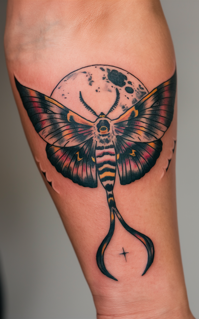 neo traditional moth tattoo