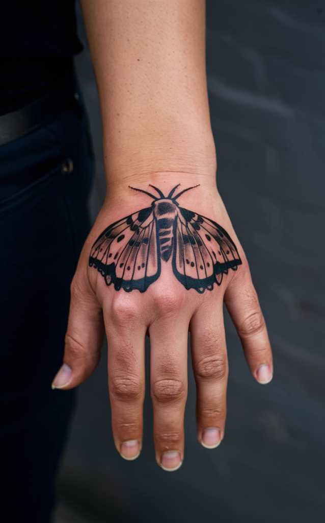 Trad moth tattoo small