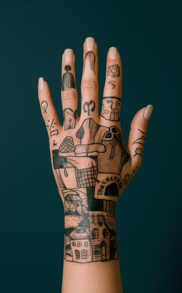 traditional hand tattoo black and grey