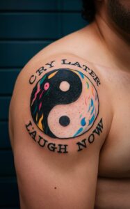Cry later laugh now tattoo meaning - Cry later laugh now tattoo small - Cry later laugh now tattoo female - Cry later laugh now tattoo simple - Laugh now cry later tattoo ideas - Laugh now cry later Tattoo Stencil